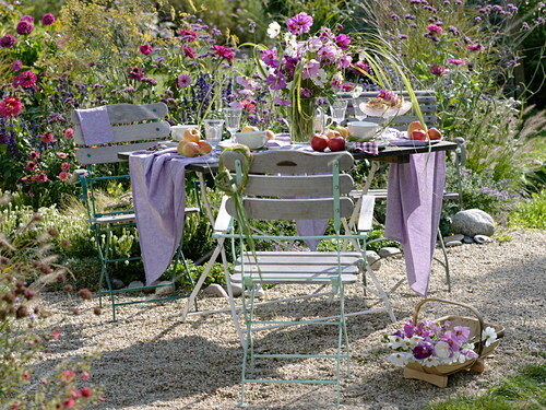 Gedeckter Tisch Auf Kiesflache Im Garten Bild Kaufen 12158921