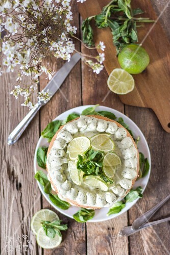 Lemon cake with basil (top view)