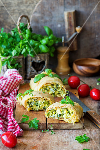 Green Herbs And Cottage Cheese Strudel License Images