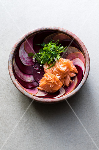 Pickled beets with apple, horseradish and smoked char